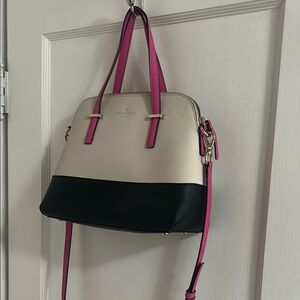 Kate Spade Cream and Black Handbag with Pink Accents